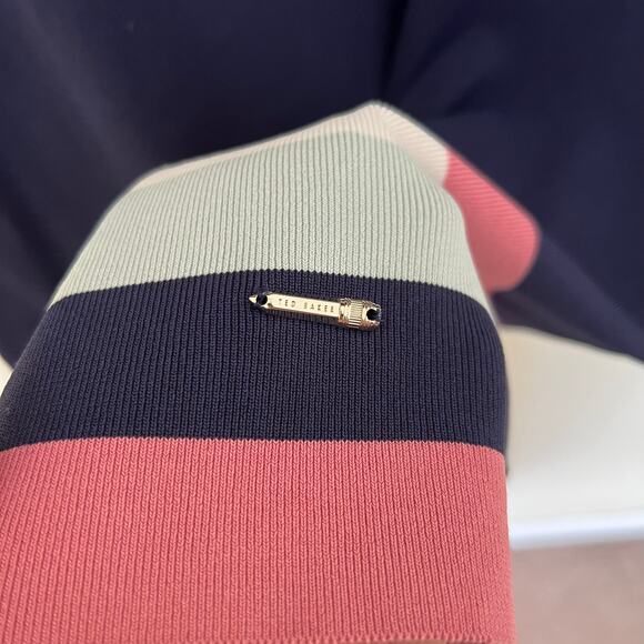 Ted Baker Colour by Numbers “Origami” Striped Knit Polo Dress Navy Pink Size 1 - Picture 9 of 12